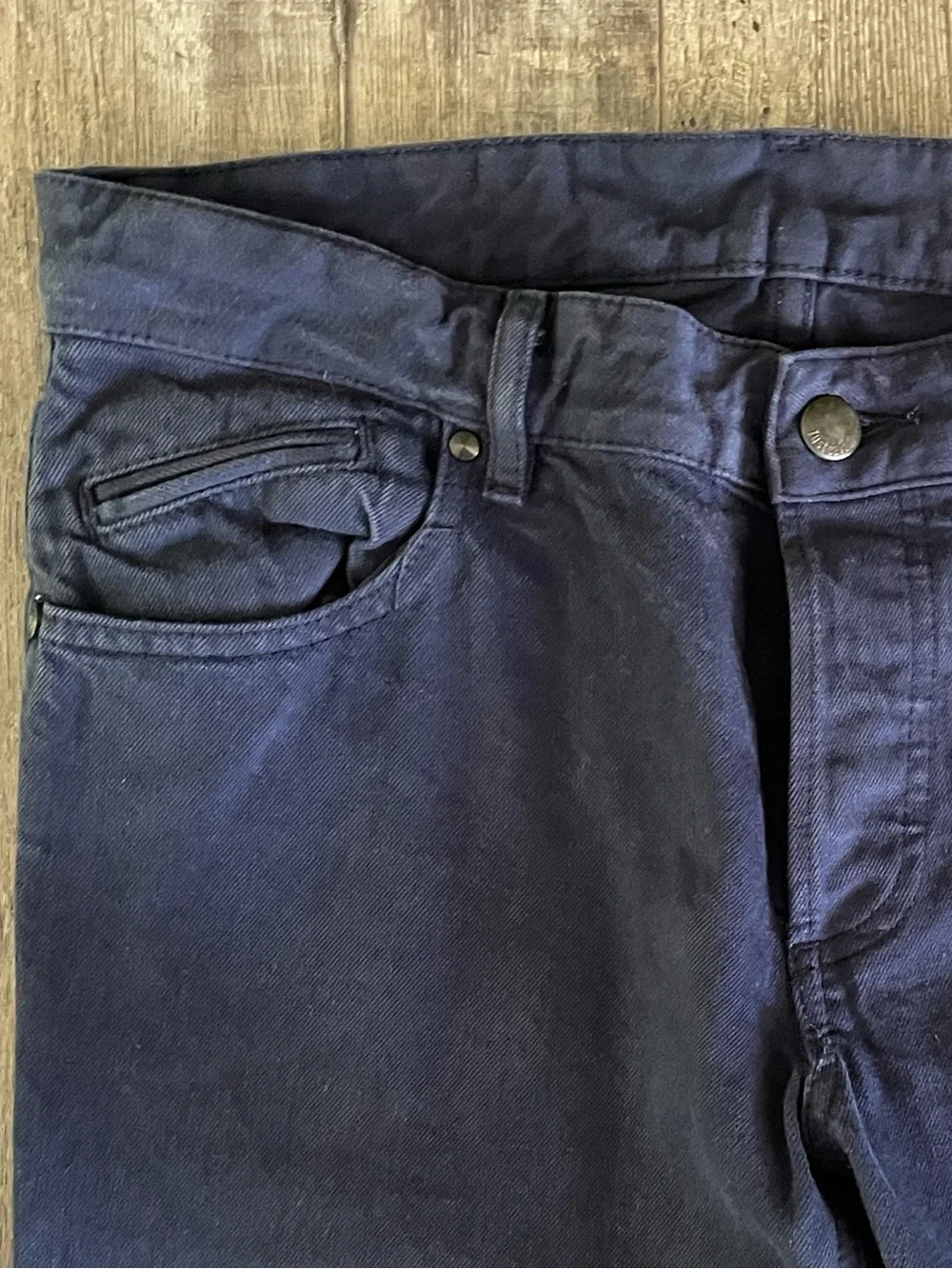 Just Cavalli 2013 men’s navy blue slim jeans with backplate logo